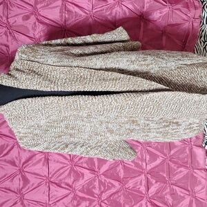 Chico's size 3. White and gold sweater, 3/4 sleeve length.